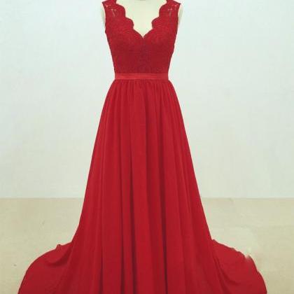Red Chiffon Party Dress With Applique, Chiffon..