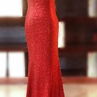 Long Red Sequins Cap Sleeves Long Bridesmaid..