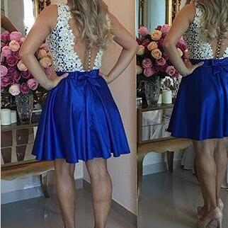 Blue Beading And Applique Short Party Dresses,..