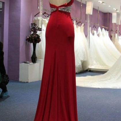 Sexy Red Beaded Slit Long Formal Dress, Red Prom..