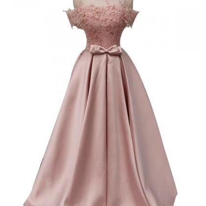 Pink Satin Off Shoulder Prom Dresses, Satin Party..