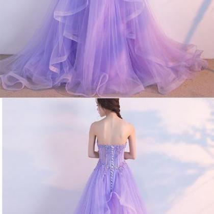 Charming Lilac Tulle Formal Gowns, Sweetheart..
