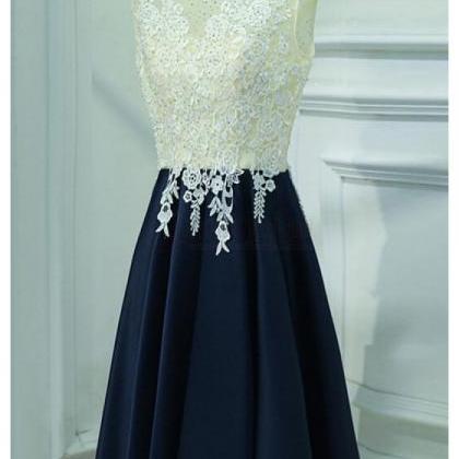 Blue Beaded Satin And Lace Homecoming Dresses,..