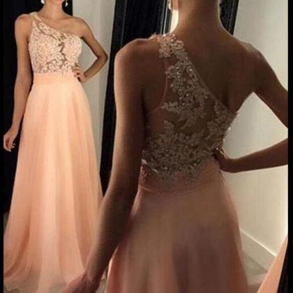 One Shoulder Pink Applique Elegant Party Gowns,..