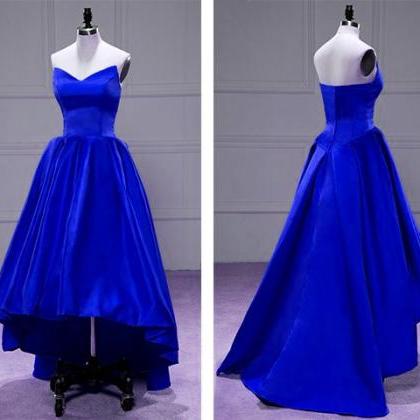 Sexy Royal Blue Satin High Low Party Dress, High..