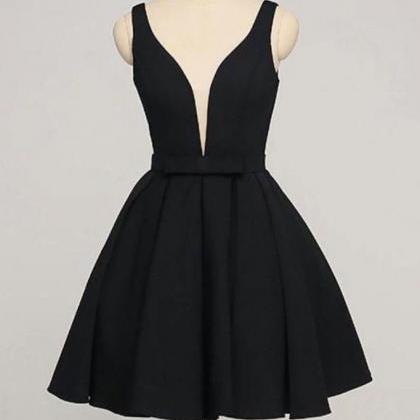Black Short Simple Homecoming Dresses, Knee Length..