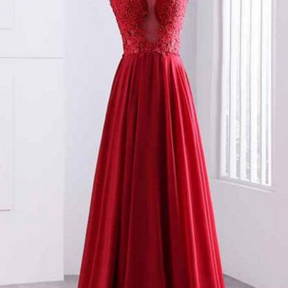 Red A-line Long Sleeveless Prom Dresses, Red..