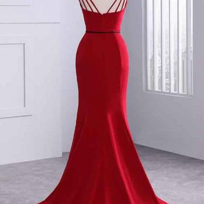 Red A-line Long Sleeveless Prom Dresses, Red..