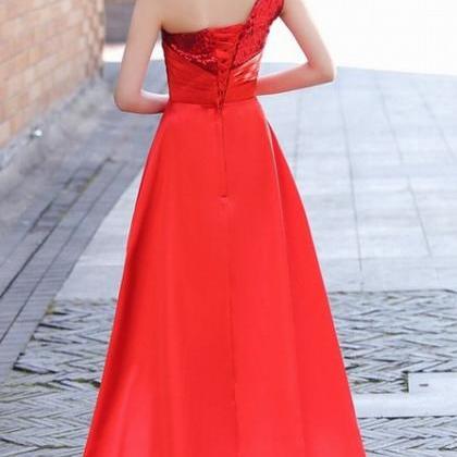 Red Sequins And Satin High Low Dress, Red..