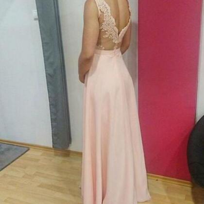 Light Pink Simple V-neckline Prom Dress, Prom..