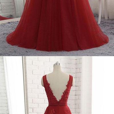 Dark Red Prom Dress 2018, Formal Gowns, Wine Red..
