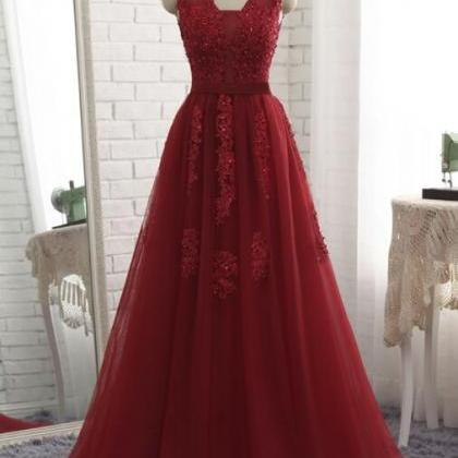 Dark Red Prom Dress 2018, Formal Gowns, Wine Red..