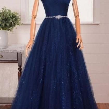 Navy Blue Prom Gowns, Tulle Formal Dresses, Lovely..