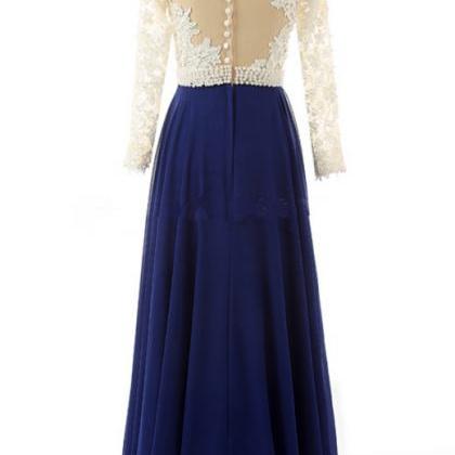 Blue Chiffon Long Sleeves Wedding Party Dresses,..