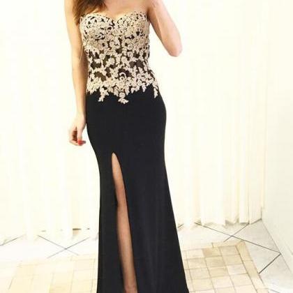 Black Spandex Slit Sweetheart Long Prom Dress,..