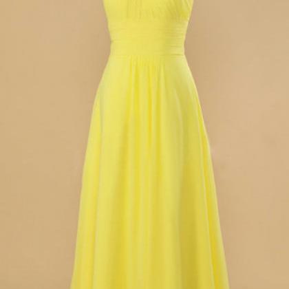 Yellow Chiffon Halter Bridesmaid Dresses, A-line..