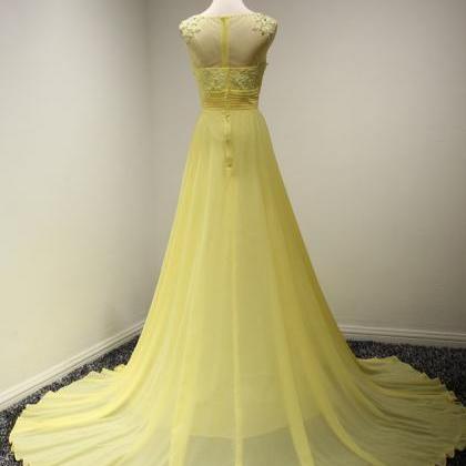 Yellow Chiffon Prom Dress 2018, Long Chiffon..
