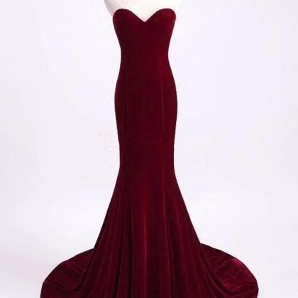 Burgundy Velvet Sweetheart Mermaid Formal Dress,..