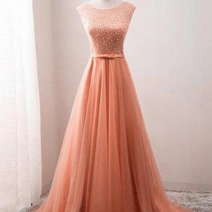 Beautiful Tulle Gown, V Back Lace-up Beaded Long..