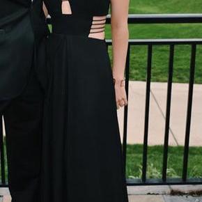 Unique Black Chiffon Long Party Dress, Black Prom..