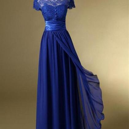 Blue Chiffon Wedding Party Dresses, Long..