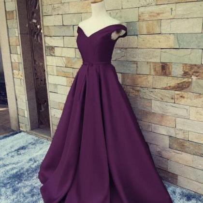 Dark Purple Satin Long Prom Dress, Prom Dress..