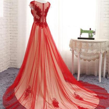 Gorgeous Red Tulle Gown, Red Formal Dress, Elegant..