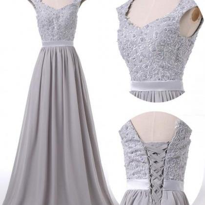 Simple Grey Chiffon Prom Dress, Party Dresses,..