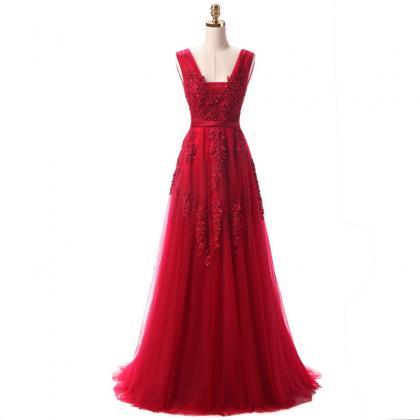 Red Long Party Gown 2018, Red Charming Tulle Party..