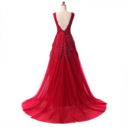 Red Long Party Gown 2018, Red Charming Tulle Party..