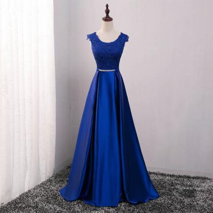 Royal Blue Satin Long Prom Dresses, Prom Dress..