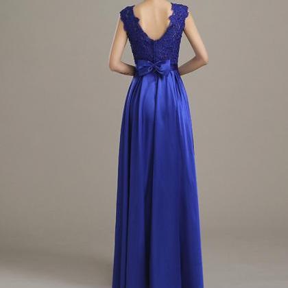 Royal Blue Satin Long Prom Dresses, Prom Dress..