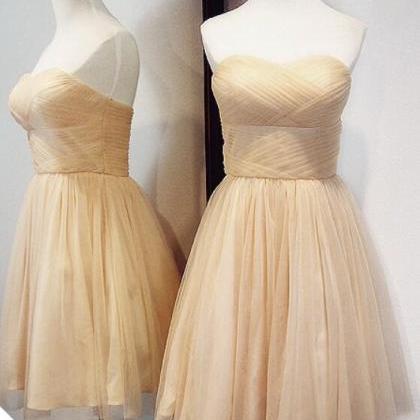 Champagne Tulle Short Homecoming Dresses, Tulle..