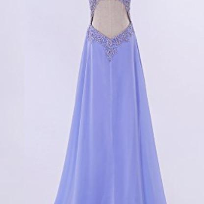 Dark Purple Chiffon Long Prom Dresses, Lace Detail..