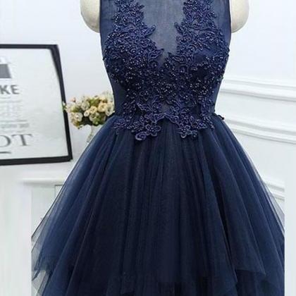 Tulle Lovelyl Navy Blue Homecoming Dress With..