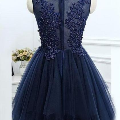 Tulle Lovelyl Navy Blue Homecoming Dress With..