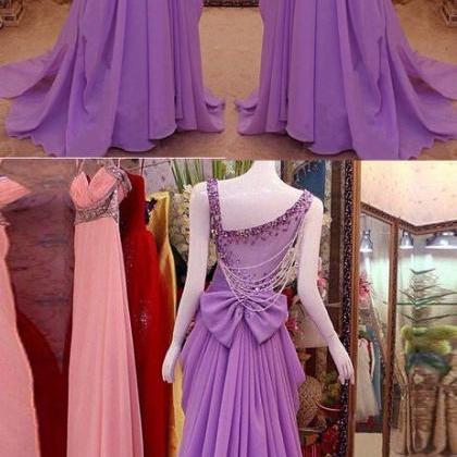 Purple Chiffon Gorgeous Long Formal Gown With..