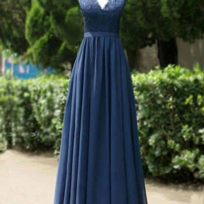 Blue Lace And Chiffon Long A-line Party Dress,..
