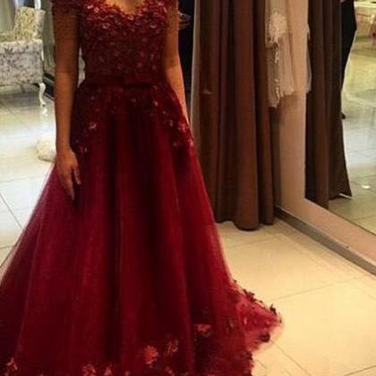 Lovely Wine Red Tulle Floor Length Party Dress,..