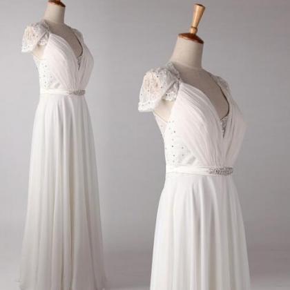White Simple Chiffon Long Bridal Gowns, Pretty..