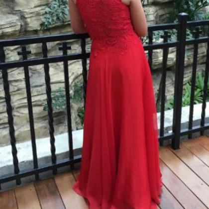 Red Lace And Chiffon Long Prom Dresses, Junior..