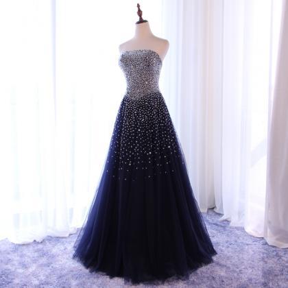 Sparkle Blue Long Formal Dresses, Handmade Prom..