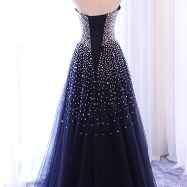 Sparkle Blue Long Formal Dresses, Handmade Prom..