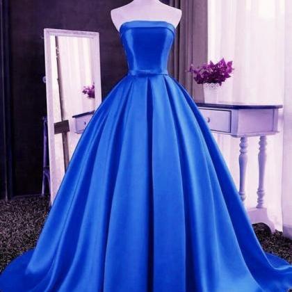 Royal Blue Satin Long Prom Dress, Prom Gowns,..