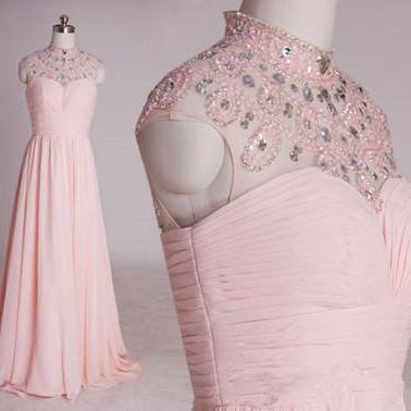 Pink Beaded Elegant Long Formal Dress 2018, Prom..