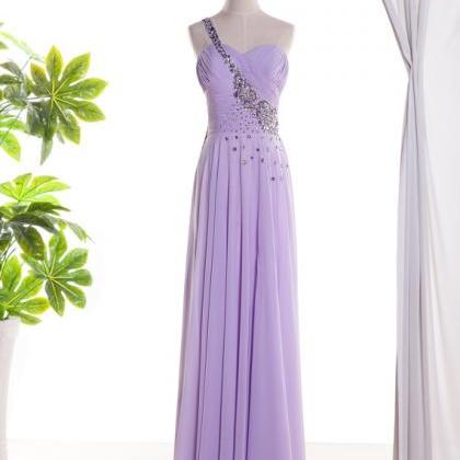 Lavender Chiffon One Shoulder Prom Dress 2018,..