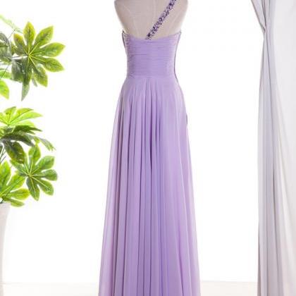 Lavender Chiffon One Shoulder Prom Dress 2018,..