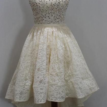 Light Champagne High Low Lace Lovely Party Dress,..