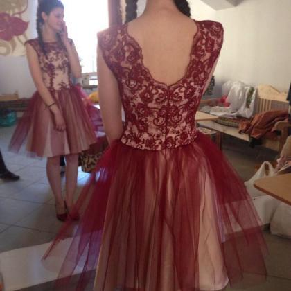 Short Tulle Wine Red Formal Dress, Beautiful Party..