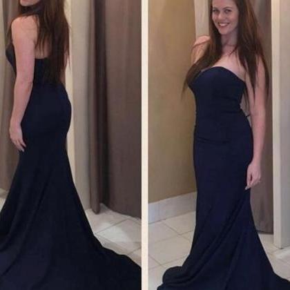 Navy Blue Pretty Sweetheart Long Formal Gowns,..